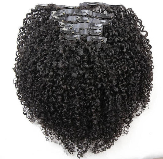 RAW115 raw Indian Coily clip-in hair extensions