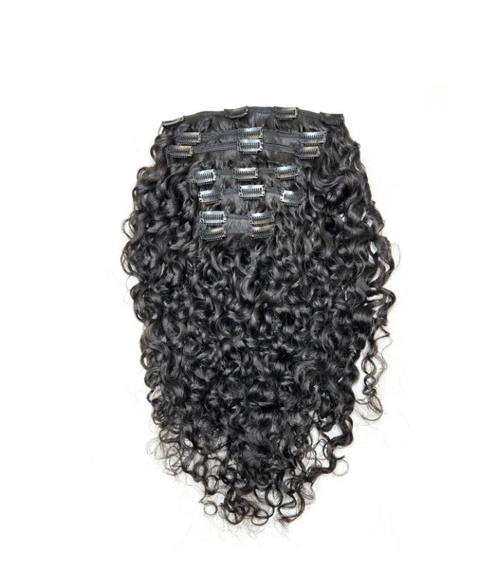 RAW115 raw Indian Curly clip-in hair extensions